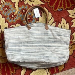Striped Tote Bag with Tan Handles